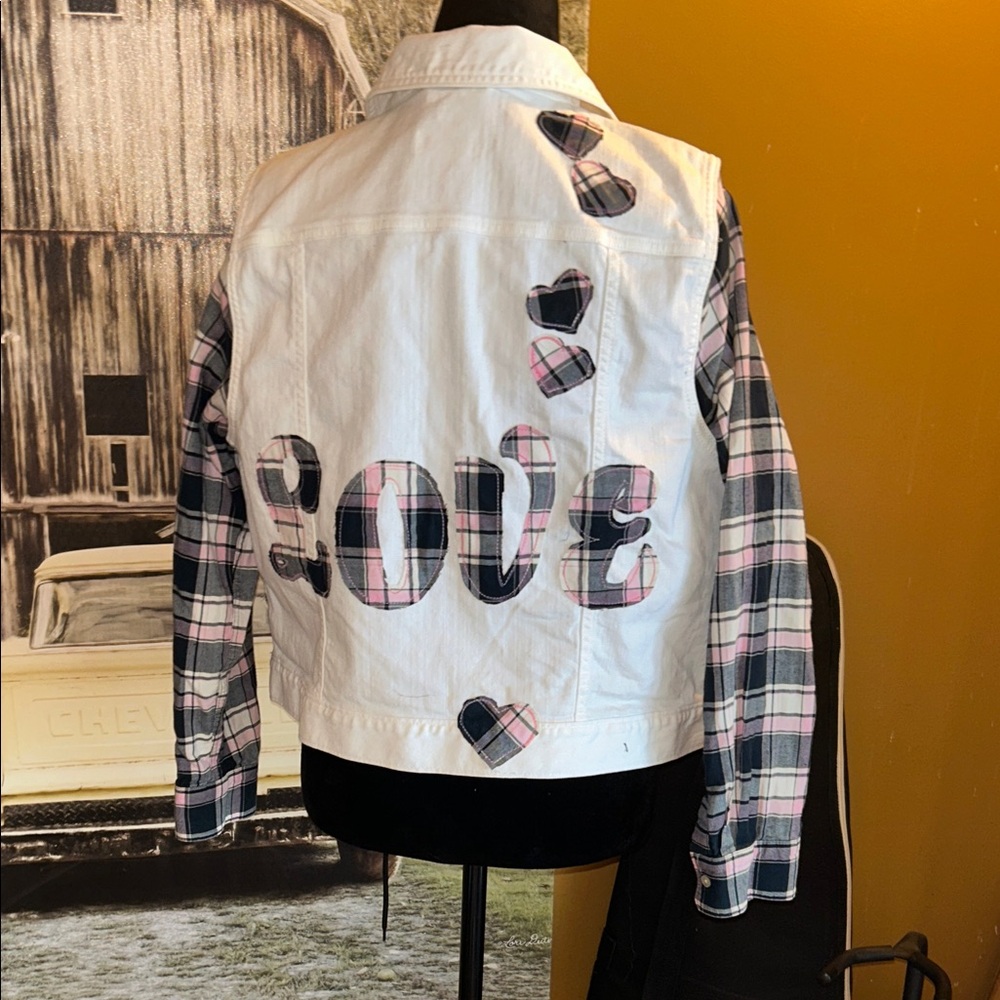 Upcycled Plaid Love Patchwork Jacket - image 1